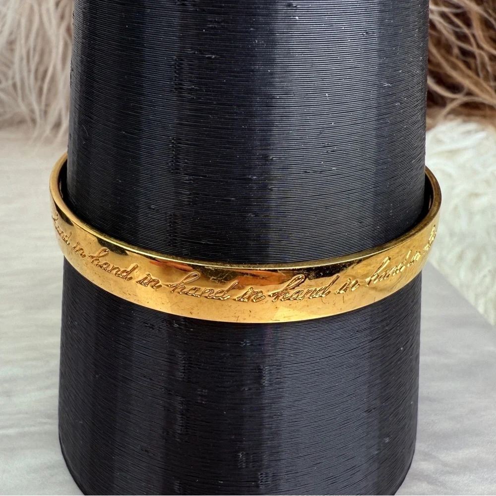 Kate Spade “Hand and Hand” inscribed Goldtone Bangle Bracelet - Picture 13 of 15